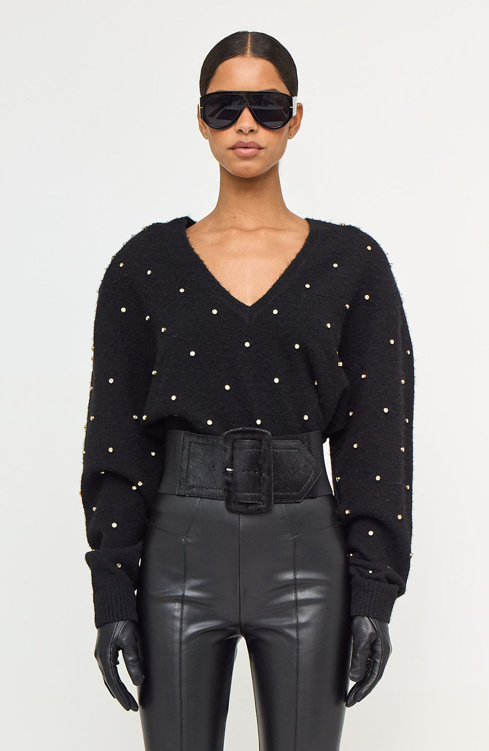 Corin Crystal Knit V-Neck - Ronny Kobo