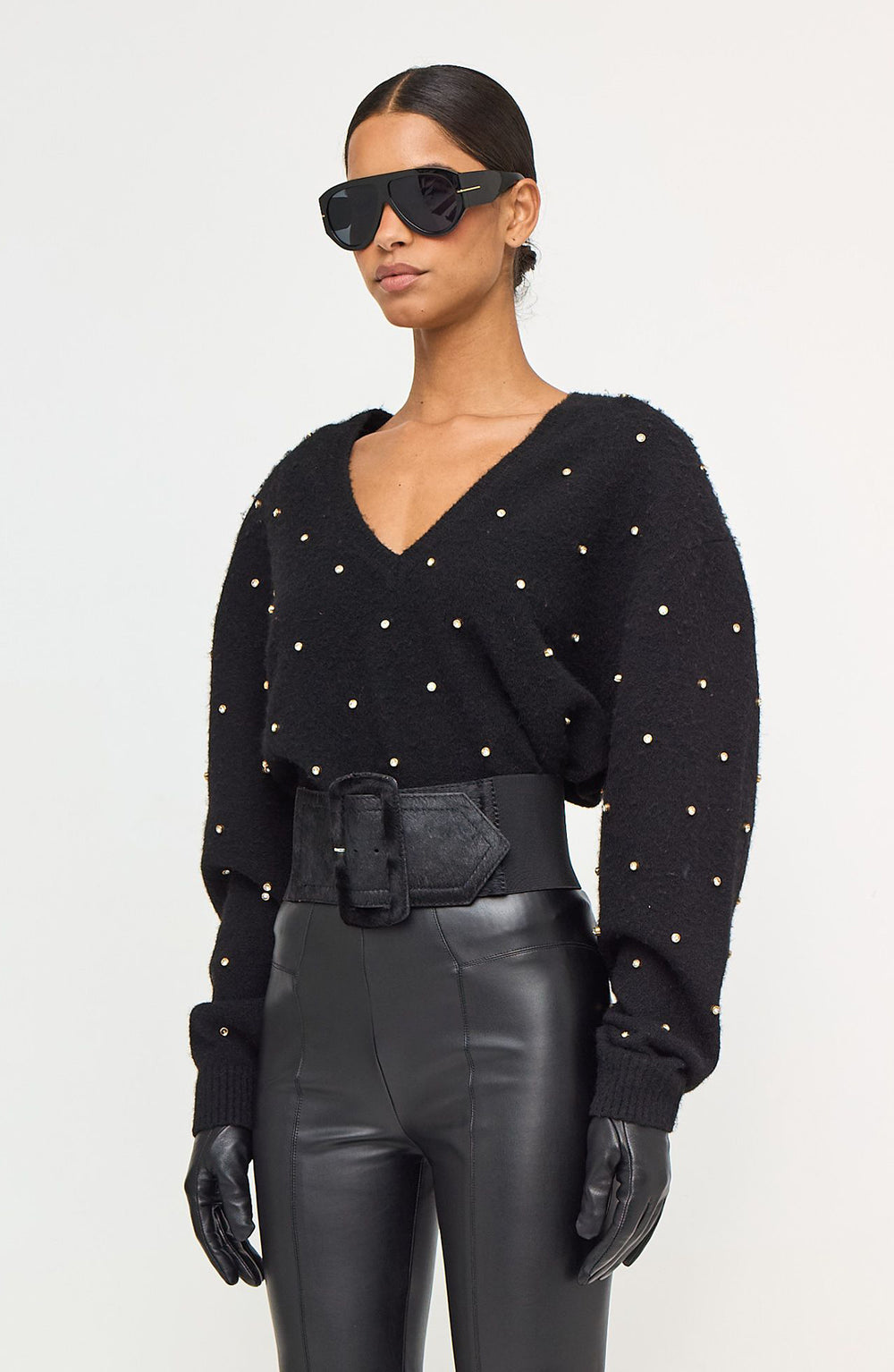 Corin Crystal Knit V-Neck - Ronny Kobo