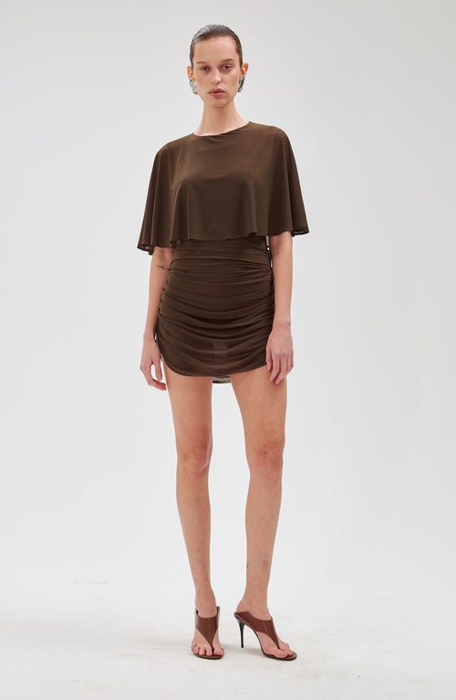 ronny kobo brown mini dress Kaeli – Center Back Zipper With PRIMERA PARTE Oh Polly Adiza ruched size:medium
