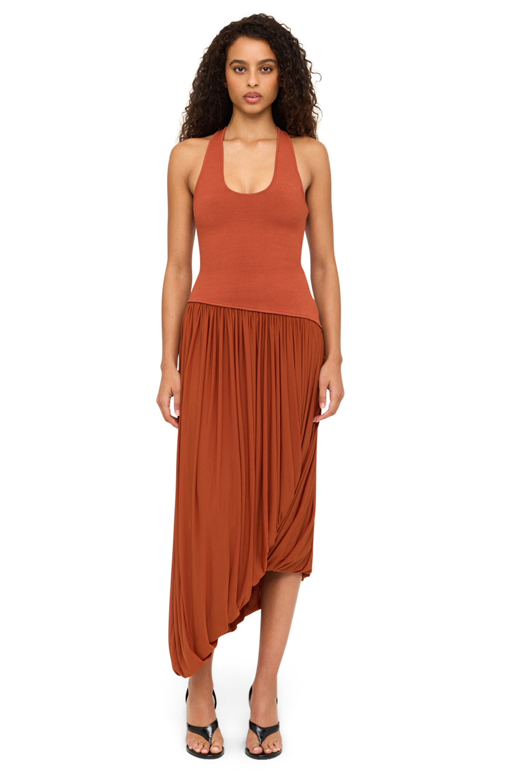 Ronny Kobo Meyer Midi Dress | Brown/Orange | Size XL